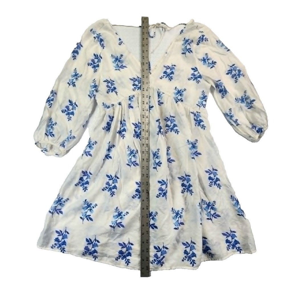 H&M Floral Mini Dress Women White Blue Cottagecore Boho Coastal Summer Small - Picture 5 of 5